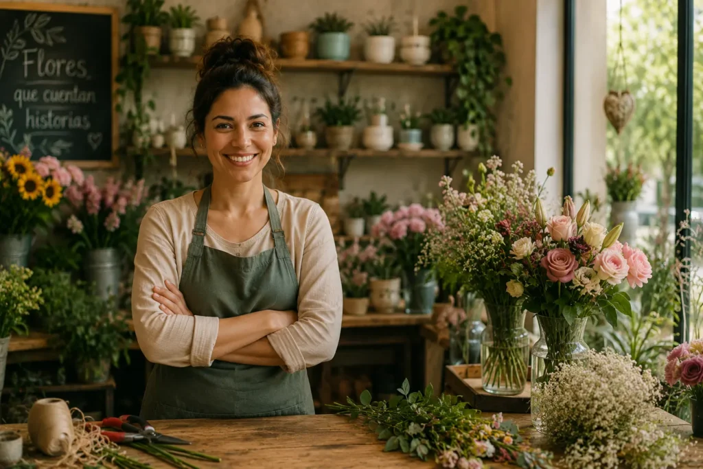 Cozy florist studio with blooms