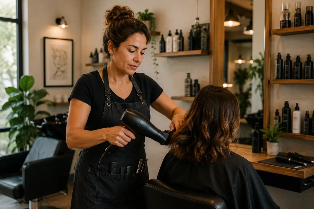 Modern salon styling in natural light